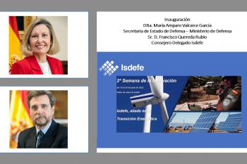 La secretaria de Estado de Defensa y presidenta de Isdefe, María Amparo Valcarce, inaugura, junto con el consejero delegado de Isdefe, Francisco Quereda, la 2ª Semana de la Innovación de la Compañía. 